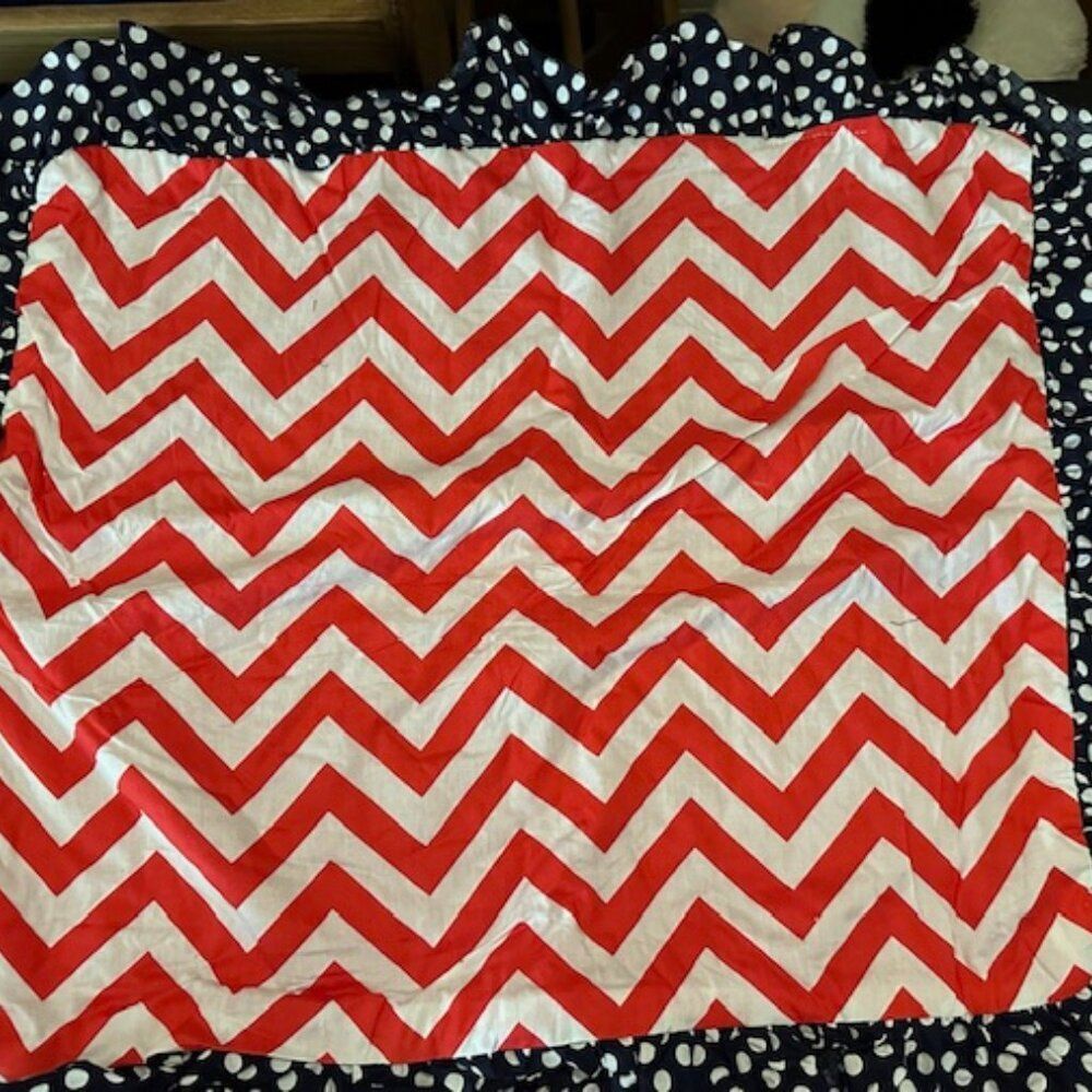 Red & White Chevron w/ Blue Polka dots Minky Blanket  7897  New